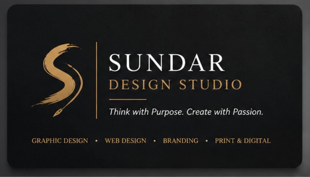 Sundar Design Studio Card — Black & Gold (Front)