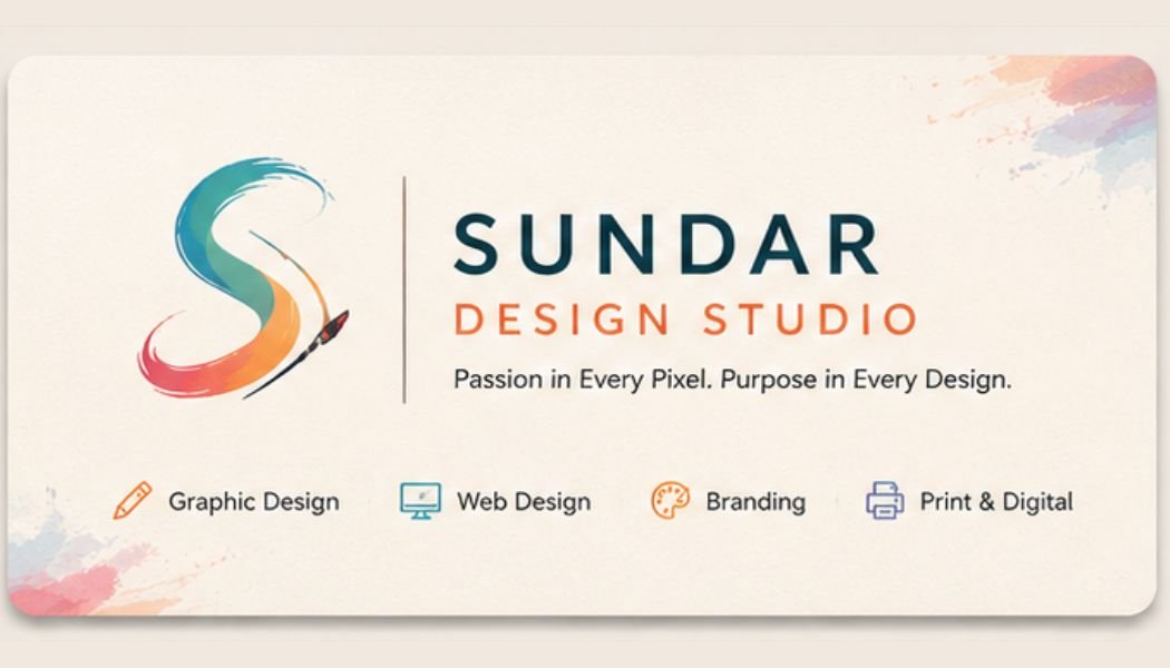 Sundar Design Studio Card — White & Teal (Front)
