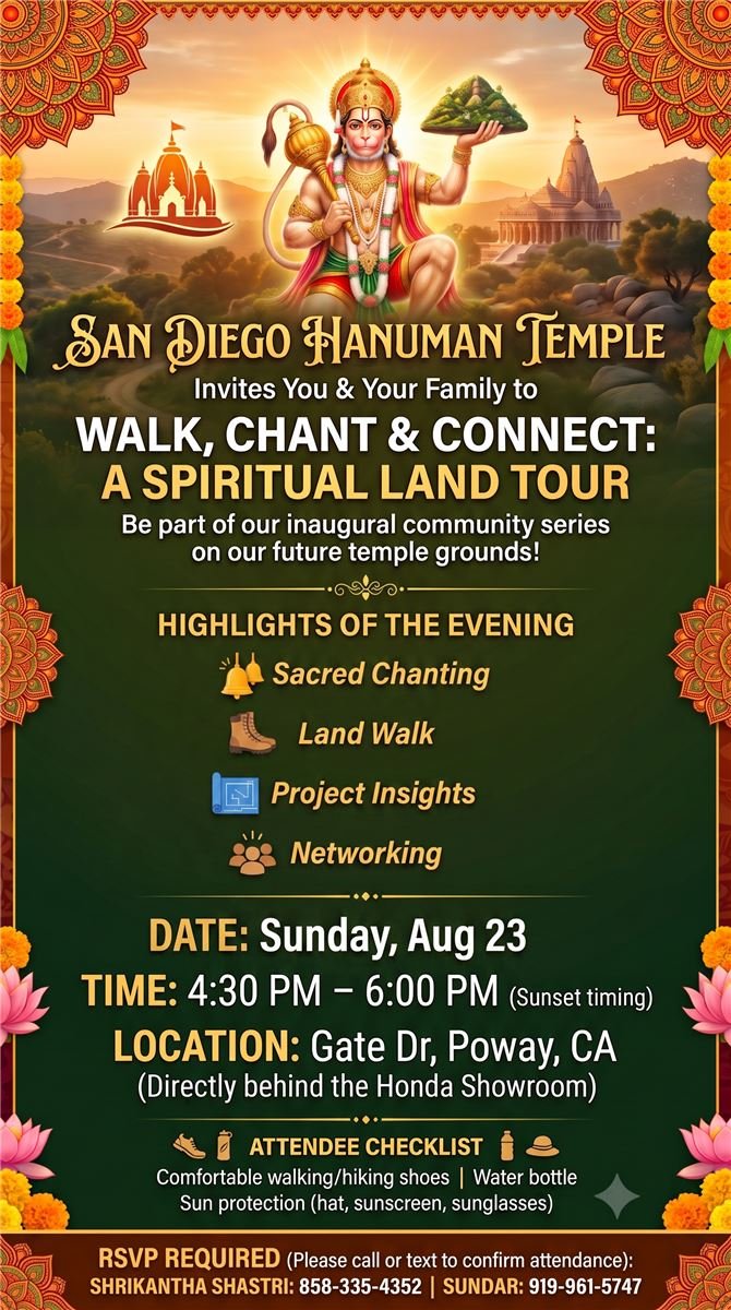 San Diego Hanuman Temple Land Tour Flyer